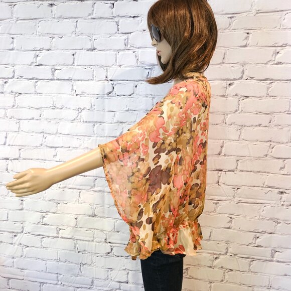 THE LIMITED, Pink floral patterned Boho poncho blouse - Picture 7 of 8